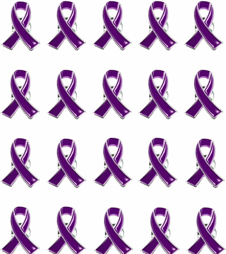 Mzztino Purple Ribbon Awareness Pin 20 Pcs Domestic Violence Epilepsy Awareness Brooch Enamel Lapel Pins Hope Pins Best