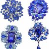 Ezing Ezing 4Pcs Big Blue Crystal Silver Plated Brooch For Wedding Bouquet Online