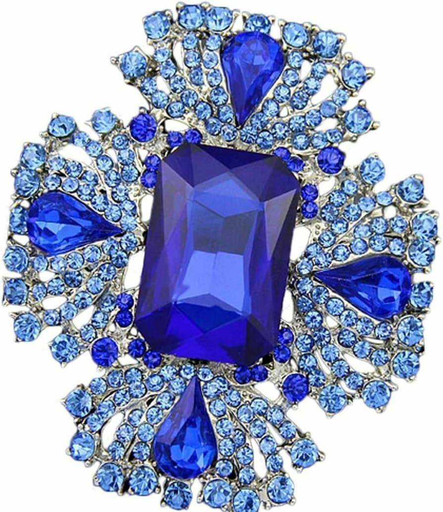 Ezing Ezing 4Pcs Big Blue Crystal Silver Plated Brooch For Wedding Bouquet Online