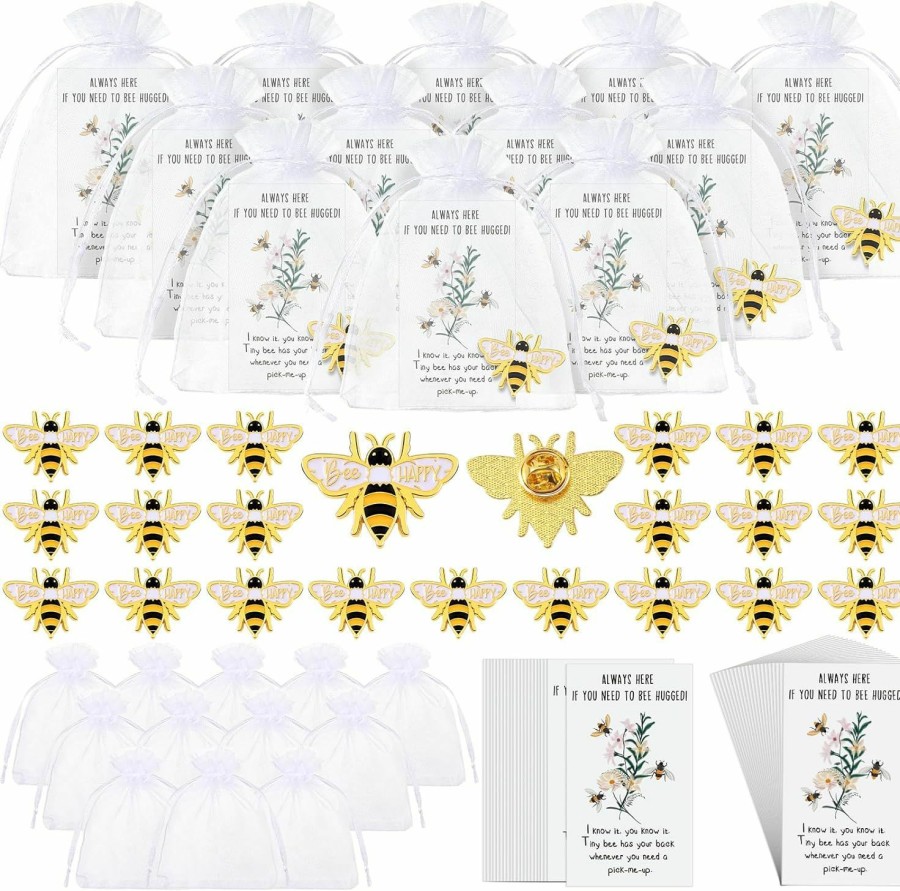 Inbagi 100 Sets Honey Bee Lapel Pins Bulk Cute Bee Badge Pins Animal Insect Bee Enamel Brooch Pin With Cards Organza Bags For Bee Day Birthday Party Supplies Favors Clearance