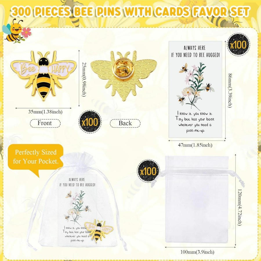 Inbagi 100 Sets Honey Bee Lapel Pins Bulk Cute Bee Badge Pins Animal Insect Bee Enamel Brooch Pin With Cards Organza Bags For Bee Day Birthday Party Supplies Favors Clearance