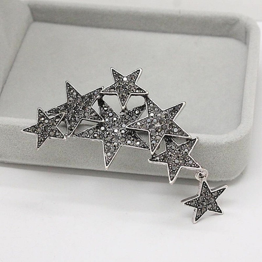 Ajojewel Ajojewel Black Rhinestone Star Brooch Pin For Women Men Vintage Jewelry For Party Fashion Gift New