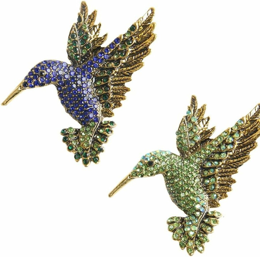 Comidox Comidox 2Pcs Hummingbird Brooch Pin Crystal Rhinestone Animal Bird Women Garment Scarf Accessory Vintage Green Blue Online