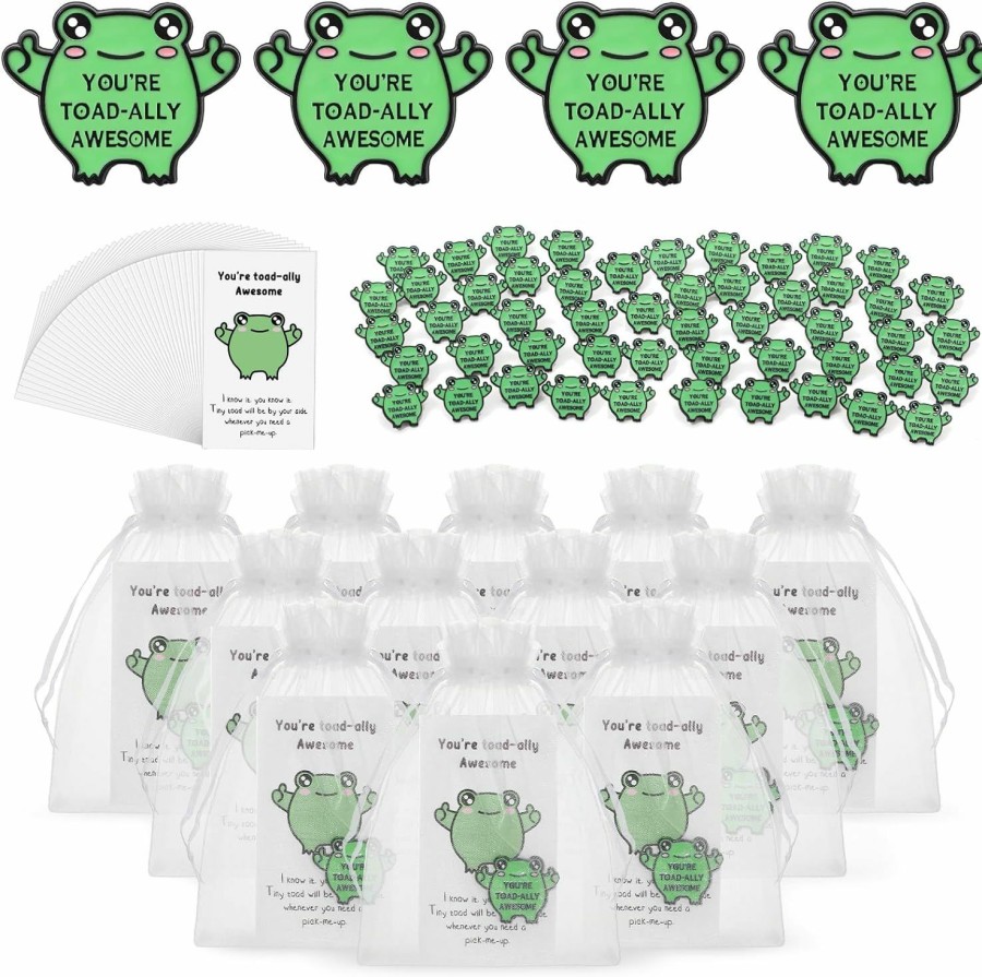 Lyrow Lyrow 50 Pcs Appreciation Gift Pin Cartoon Cute Frog Brooch Collar Pin Cheer Up Cards With Organza Bags Employee Appreciation Gift Coworker Thank You Gift Recognition Metal Badge Backpack Decoration Clearance