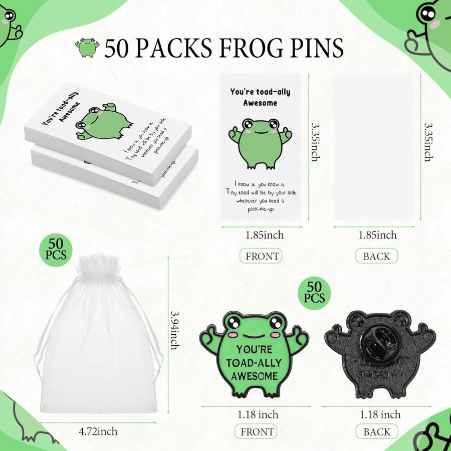 Lyrow Lyrow 50 Pcs Appreciation Gift Pin Cartoon Cute Frog Brooch Collar Pin Cheer Up Cards With Organza Bags Employee Appreciation Gift Coworker Thank You Gift Recognition Metal Badge Backpack Decoration Clearance