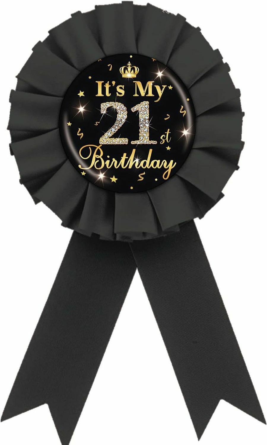 ROSTYAKZ It'S My 21St Birthday Tinplate Badge Pin, Gold Diamond Happy 21St Birthday Button Pin, 21 & Fabulous Birthday Black Rosette Award Ribbon Pin For Women, Brooch Buttons For Twenty One Years Old Birthday Party Decoration Wholesale