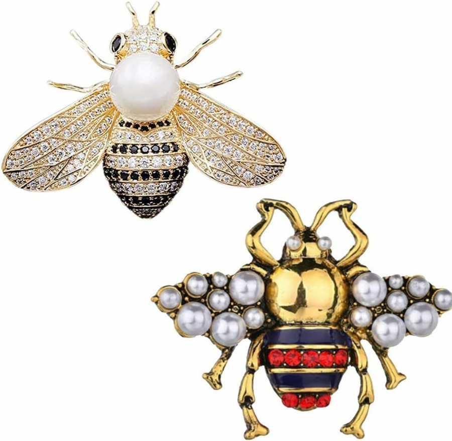 FAMOORE 2 Pack Rhinestone Pearl Bee Brooch Pins Honey Bee Pendant/Brooch Fashion Crystal Insect Pins Online