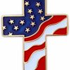 PinMart Pinmart Patriotic Cross With Waving American Flag Waving U.S.A. Flag - Enamel Lapel Pin - Secureclutch Back For Hats, Scarves And Backpacks Online