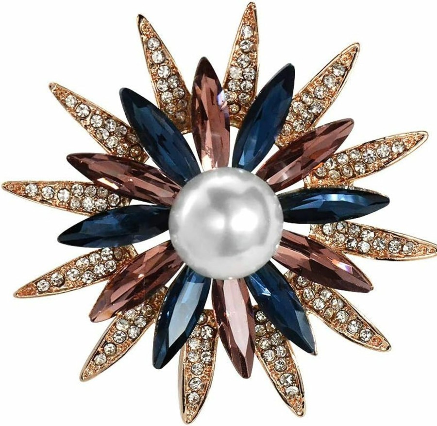 Mamfous Mamfous Austrain Crystal Geometry Flower Brooch Pins With Simulated Pearl Bouquet Jewelry Accessories For Women Clearance