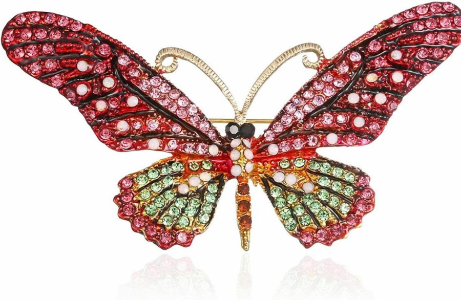 Generic Guoshang Women Large Colorful Butterfly Shaped Brooch Pin Rhinestone Crystal Butterfly Lapel Pin For Coats Jackets Sweaters Accessories Hot