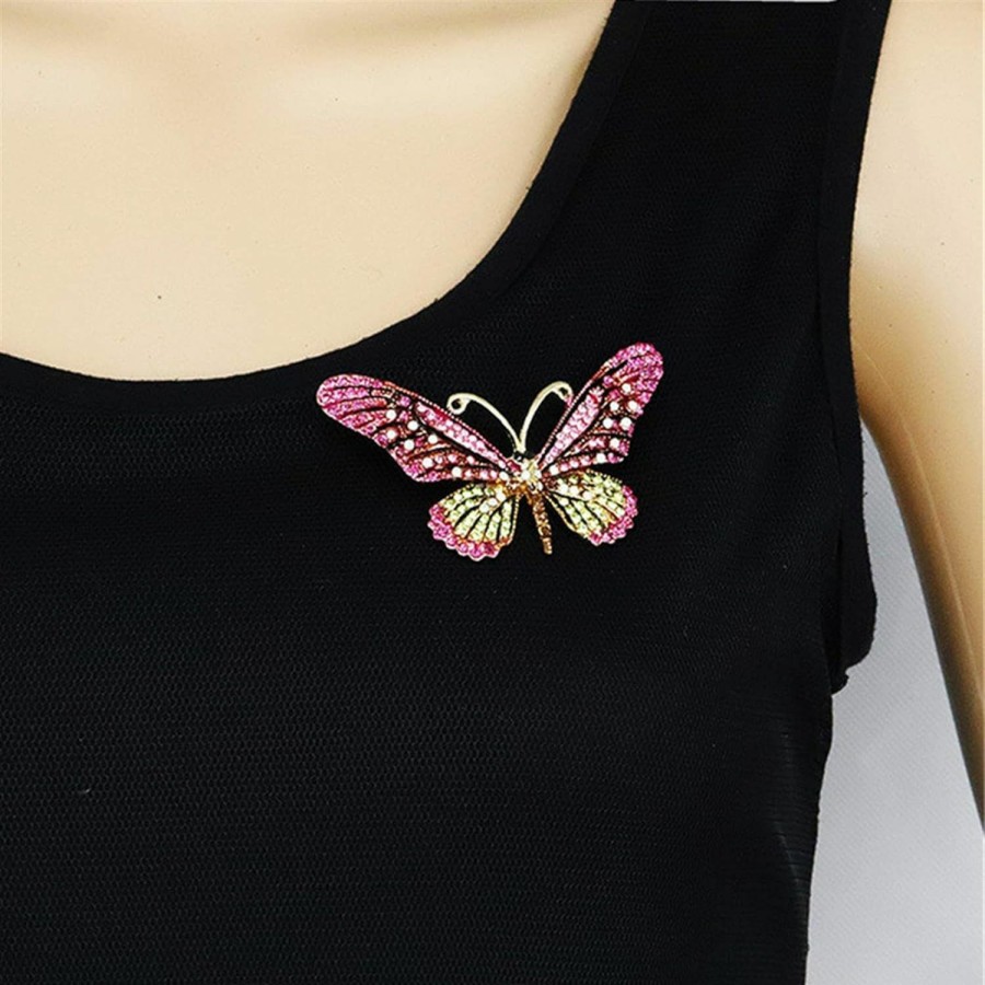 Generic Guoshang Women Large Colorful Butterfly Shaped Brooch Pin Rhinestone Crystal Butterfly Lapel Pin For Coats Jackets Sweaters Accessories Hot