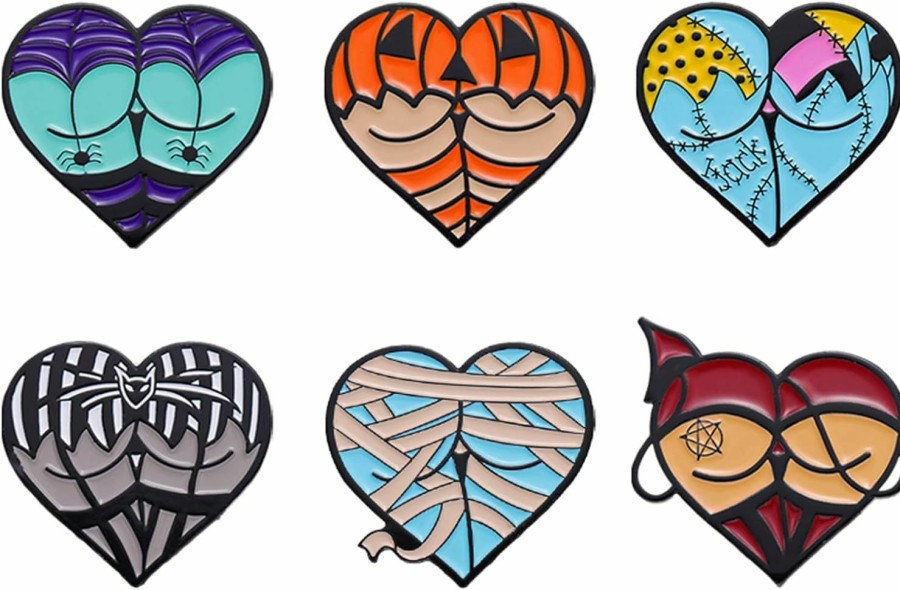 Gillna Colorful Halloween Enamel Pins Set, Custom Horror Heart Enamel Brooch Pins For Women Gothic Heart Lapel Badge For Clothes Backpacks Clearance