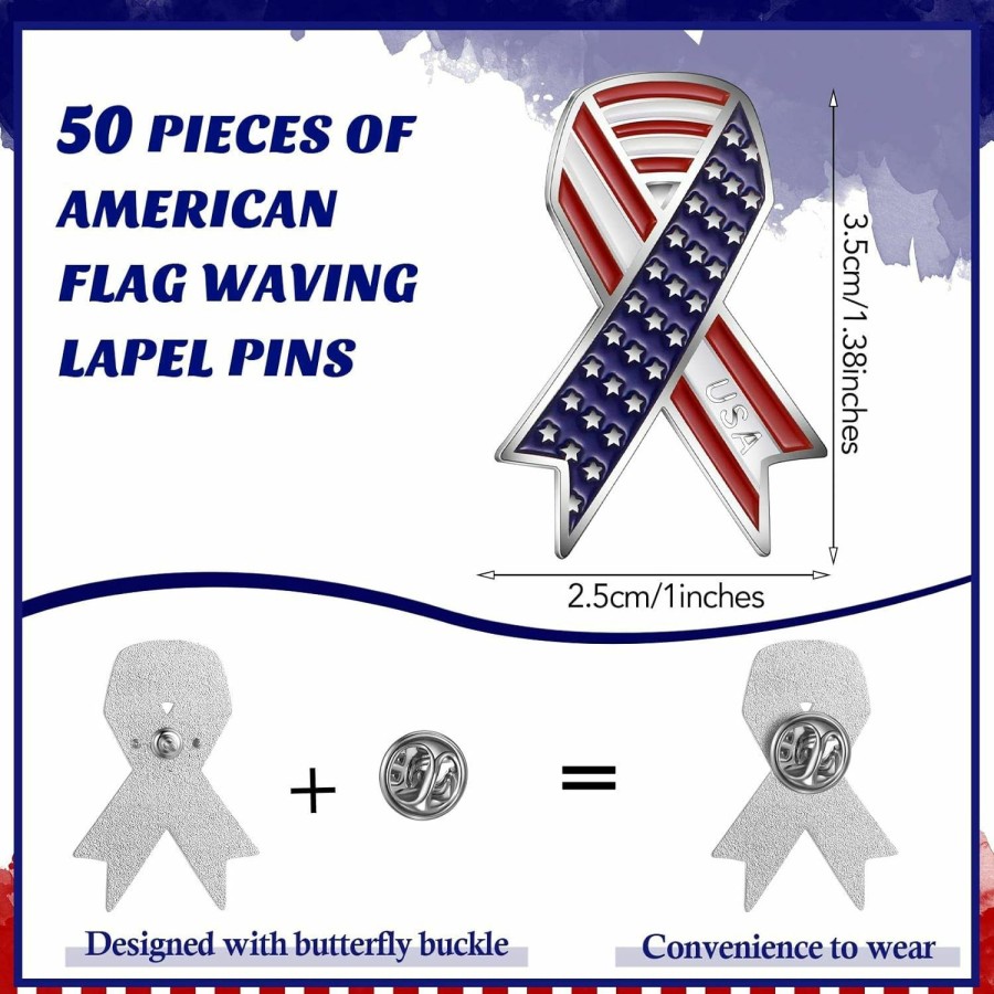 Kigeli 50 Pcs Memorial Day Veteran Gifts American Flag Lapel Pins Metal Usa Waving Flag Pins Patriotic Ribbon Enamel Pins Bulk Independence Day Hat Pins Decorations United States Badge Pins Brooch New