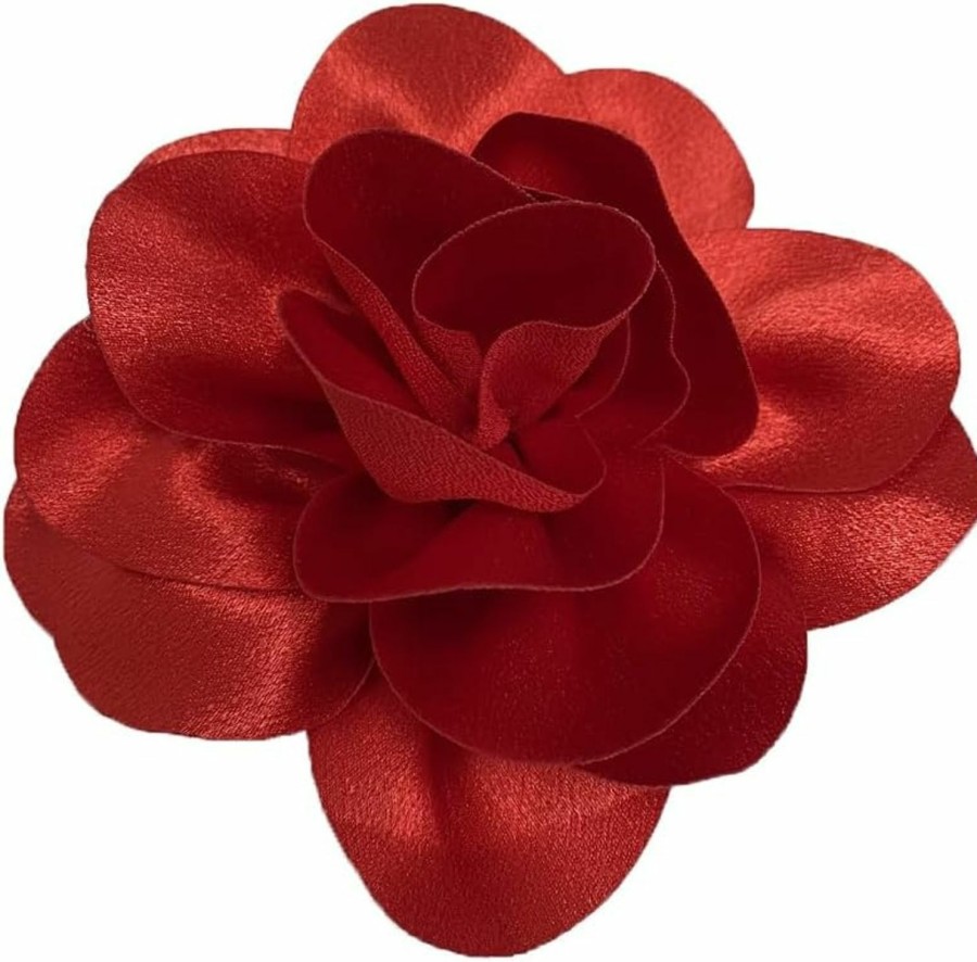 NewZenro Dainty Satin Rose Flower Large Brooches Lapel Pins Delicate Elegant Big Fabric Flower Brooch Pin Classic For Wedding Party Dance Banquet For Women Dress Suit Ceremony Clothes Accessories Jewelry Valentine'S Day Gifts 140Mm Wholesale