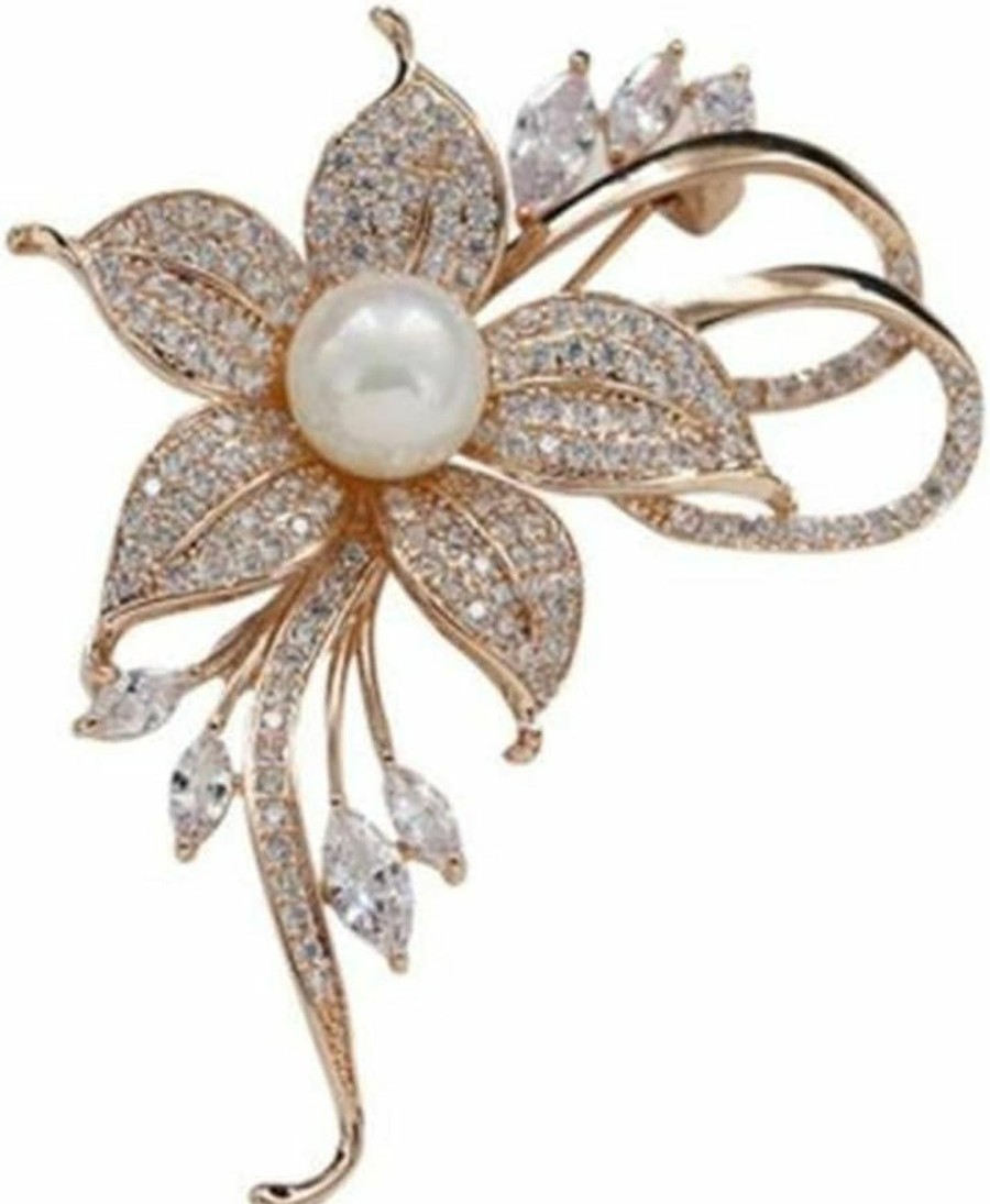 GUMEGE Rhinestone Pearl Flower Brooch Femininity Brooch Art Brooch Flower Brooch Pin Sweater Accessories For Women, Girls, Ladies Online