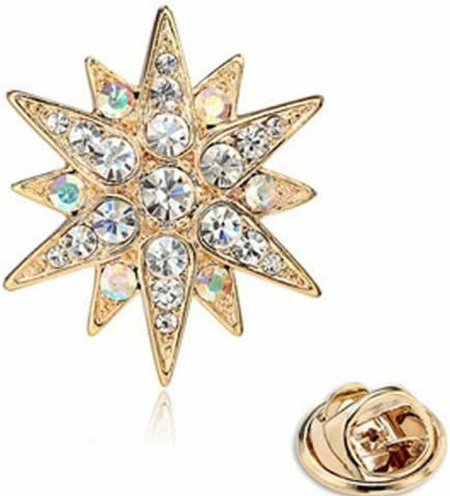 BELUCKIN Delicate Full Crystal Star Of David Brooch Pin Rhinestone Star Bouquet Brooch Lapel Pin Wedding Party Jewelry Gift New