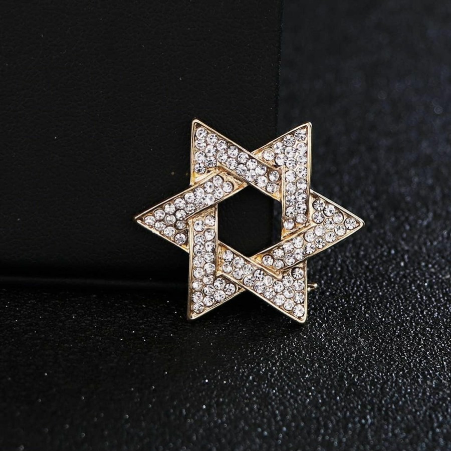 BELUCKIN Delicate Full Crystal Star Of David Brooch Pin Rhinestone Star Bouquet Brooch Lapel Pin Wedding Party Jewelry Gift New