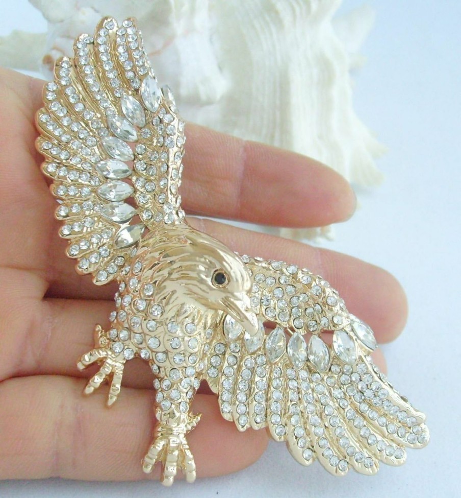 Animal Brooch-Sindary Jewelry Sindary Unique 3.15\" Eagle Brooch Pin Enamel Brooch Rhinestone Crystal Pendant Bz4717 Best