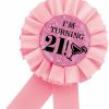 MAONICA Happy 21St Birthday Tinplate Badge Pin, I'M Turning 21 Birthday Button Pin For Women, Pink Rosette Finally 21 Award Ribbon Pin, It'S My 21St Birthday Party Decoration New