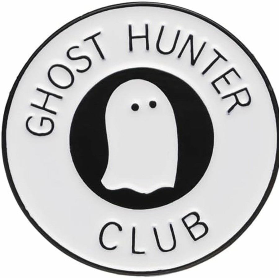 FOTN Ghost Hunter Club Enamel Pin Cartoon White Ghost Brooch Badge Round Button Lapel Pin Personalized Letter Alloy Brooch Halloween Cute Decoration Anime Fans Jewelry Gifts Jacket Hat Shirt Canvas Bag Online