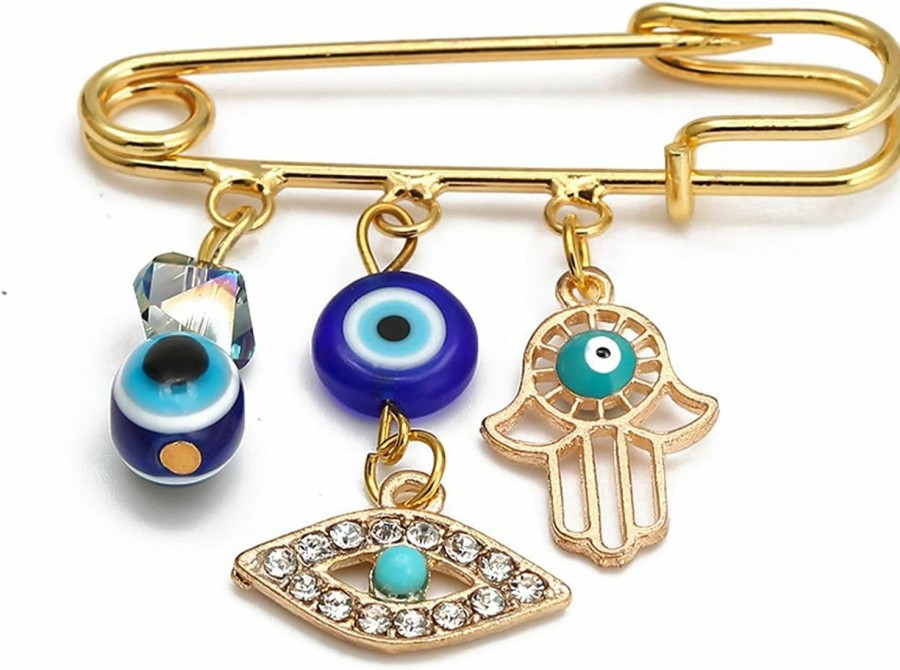 FADBBW Fadbbw Turkey Evil Eye Rhinestone Charm Blue Lucky Eyeball Hands Brooch Pins Jewelry For Good Luck Hot