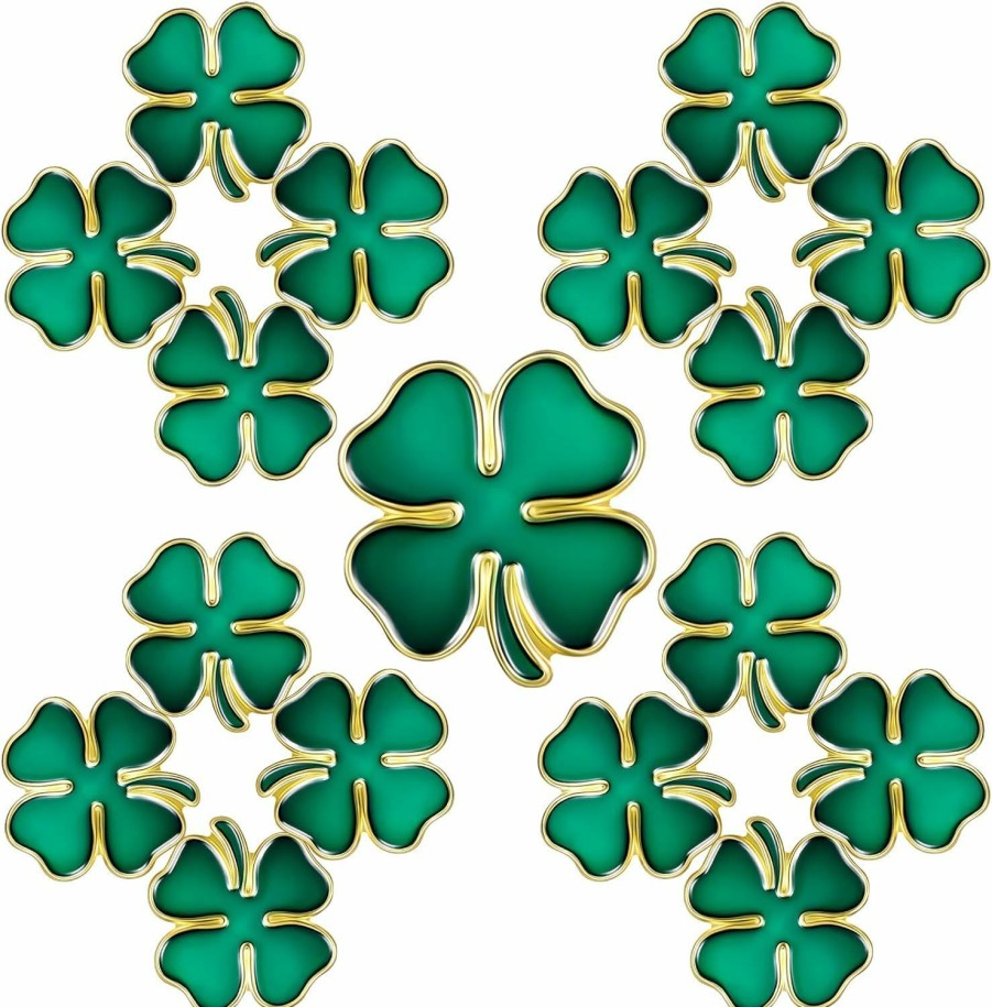 Ferreve Ferreve 30/50/ 70/100 Pcs St. Patrick'S Day Lapel Pin Enamel Green Four Leaf Clover Irish Shamrock Brooches Gift For Women Best