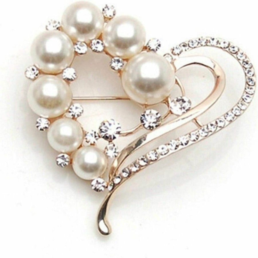 Generic Journey Studio Love Heart Brooch Simulated Rhinestone Pearl Brooch Heart Scarf Brooch For Women Shawl Pin Clip Badge Corsage Wedding Party Clothes Accessories Clearance