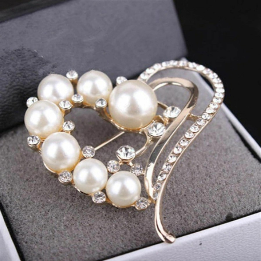 Generic Journey Studio Love Heart Brooch Simulated Rhinestone Pearl Brooch Heart Scarf Brooch For Women Shawl Pin Clip Badge Corsage Wedding Party Clothes Accessories Clearance