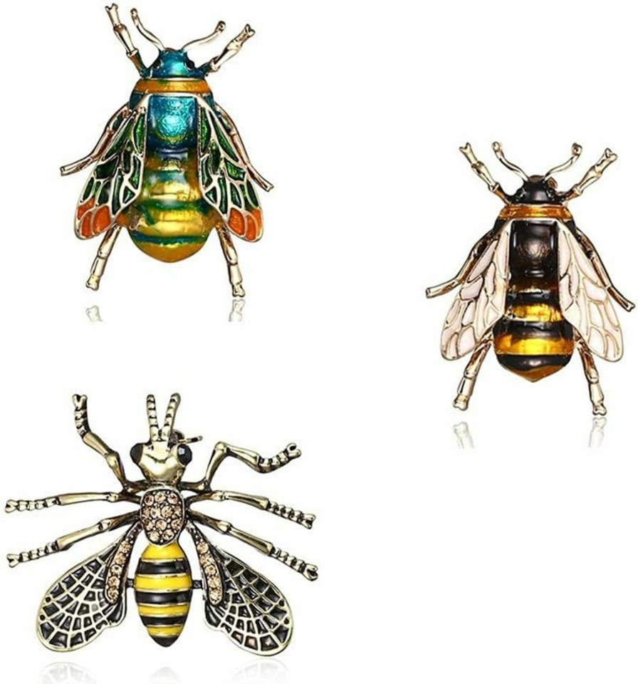 N-A 3 Pieces Insect Bee Brooch Pin Set For Women, Crystal Enamel Insect Animal Brooches Pins Vintage Jewelry Clearance