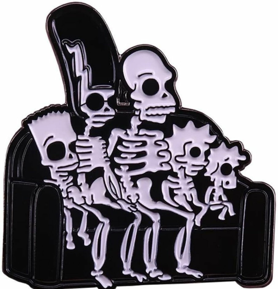 pmkvgdy The-Simpsons Skeleton Family On Couch Enamel Pin Brooch Cartoon Lapel Badge For Backpacks Jackets Bookbags Fashion Gothic Jewelry Gift For Friend New