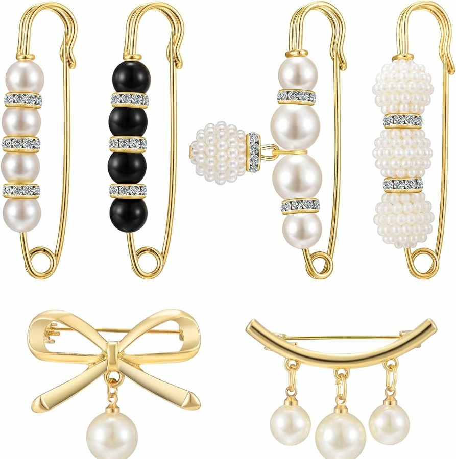 YATIHUGY Faux Pearl Brooch Pins For Women,Sweater Shawl Clips Set,Artificial Pearl Brooches Waist Pants Extender,Collar Safety Pin For Girls Clothing Dresses Decoration Accessories Hot