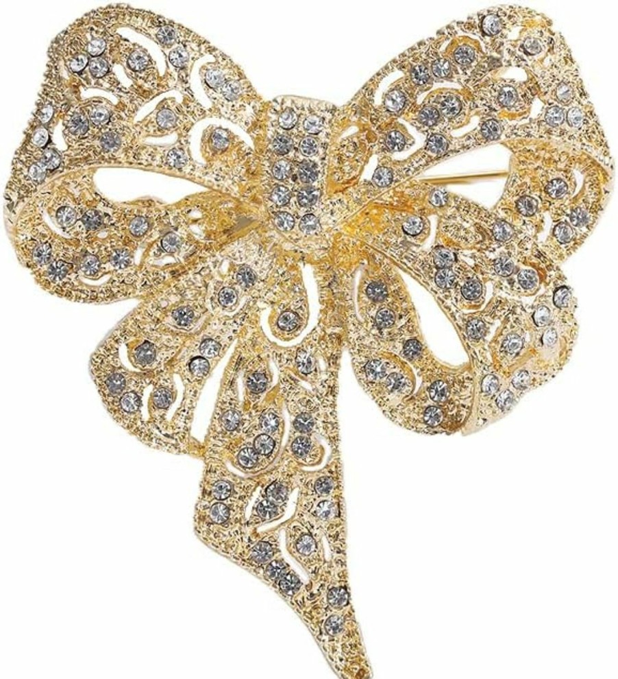 NewZenro Vintage Big Bow Knot Rhinestones Sparkly Brooches Pins Delicate Ribbon Bow Brooch Classic For Wedding Party Dance Banquet For Women Ladies Girls Dainty Elegant Beautiful Lapel Pins Dress Suit Shirt Ceremony Clothes Accessories Jewelry Mother'S Day Valentine'S Day Decor Christmas Birthday Gifts New