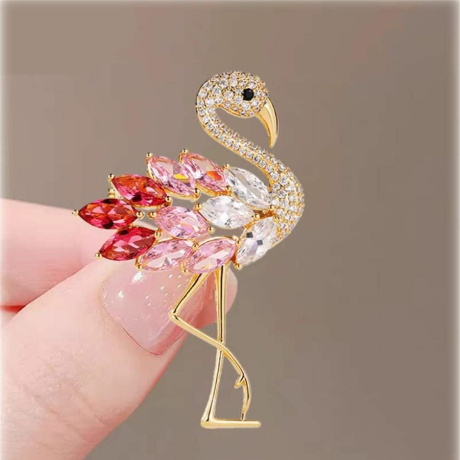 GUMEGE Flamingos Wild Animal Brooch Lapel Pin Women'S Rhinestone Crystal Graceful Enamel Bird Brooch Brooch Pin For Women Girls Fashion Dress Hat Bag Suit Tie Wedding Accessories Jewelry Gift For Women Girls Online