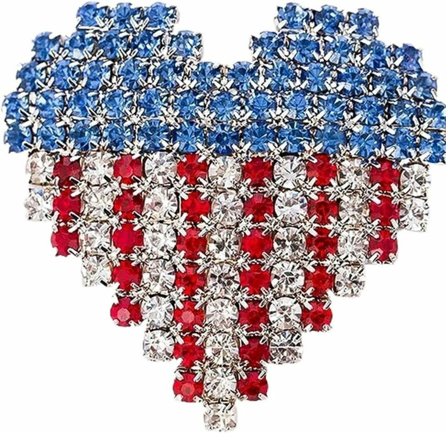 EUDAIMIA Eudaimia Heart Brooch Pins American Flag Patriotic Crystal Rhinestone Lapel Brooches For Women Fashion Jewelry Gift Blue Best