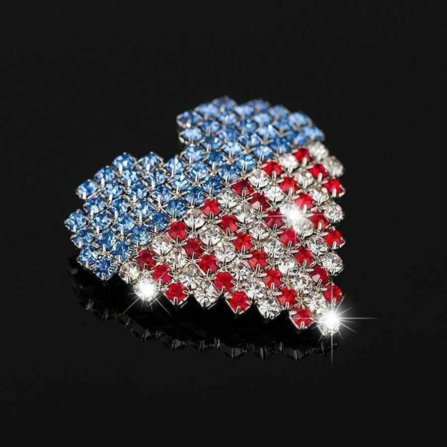 EUDAIMIA Eudaimia Heart Brooch Pins American Flag Patriotic Crystal Rhinestone Lapel Brooches For Women Fashion Jewelry Gift Blue Best