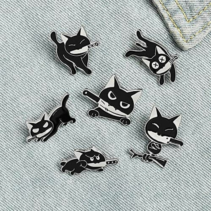 GYAYU Black Cat With Knife Enamel Pins Set,Cute Cartoon Brooch Pins Enamel Brooches Lapel Pins Badge For Women Girls Children For Clothing Bag Decor Wholesale