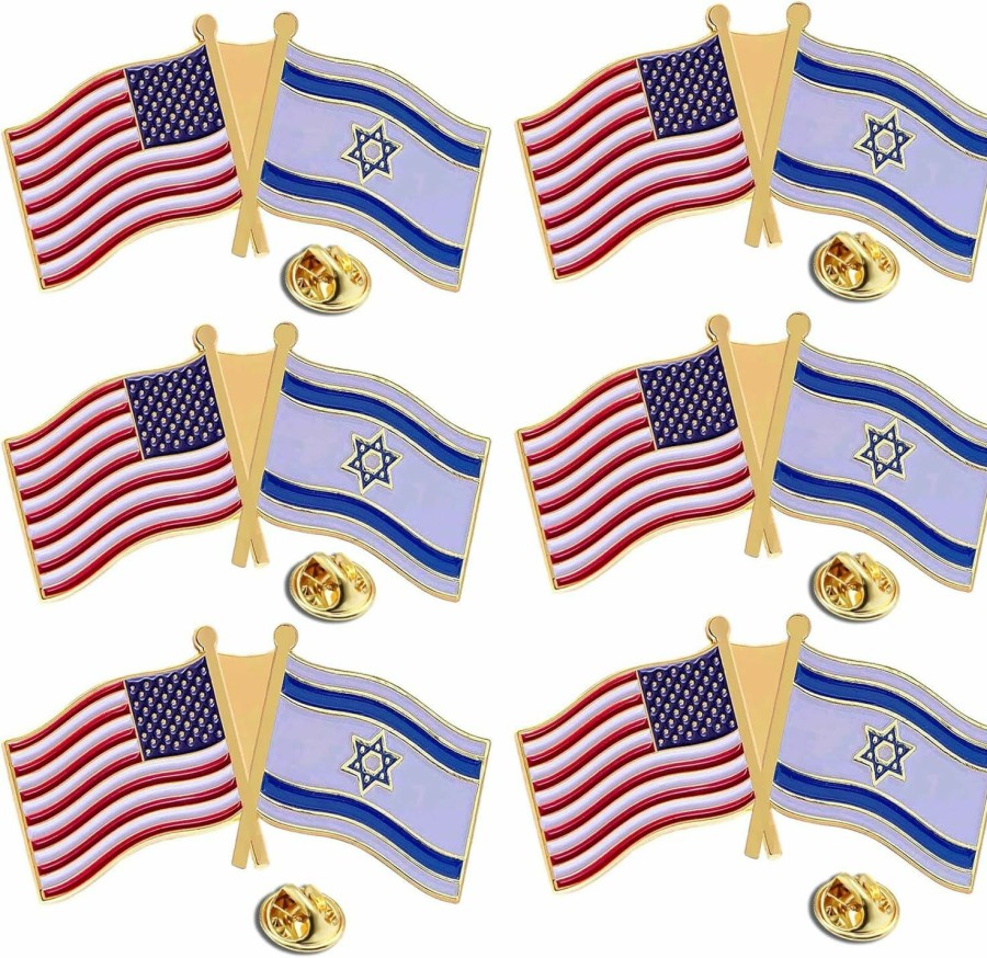 MIDLE 6/12/50/100Pcs America Us Israel Flag Lapel Pins Bulk - Metal United States Israeli Pin Badge Brooch Souvenir For Men Women Clothes Bags Hats New