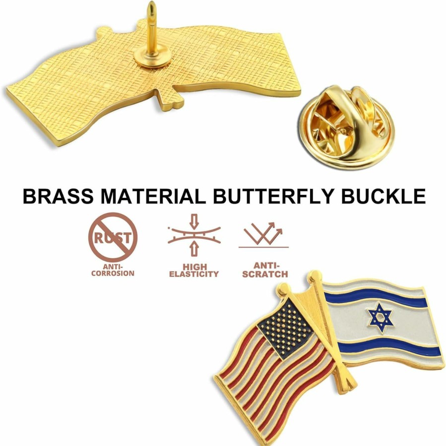 MIDLE 6/12/50/100Pcs America Us Israel Flag Lapel Pins Bulk - Metal United States Israeli Pin Badge Brooch Souvenir For Men Women Clothes Bags Hats New