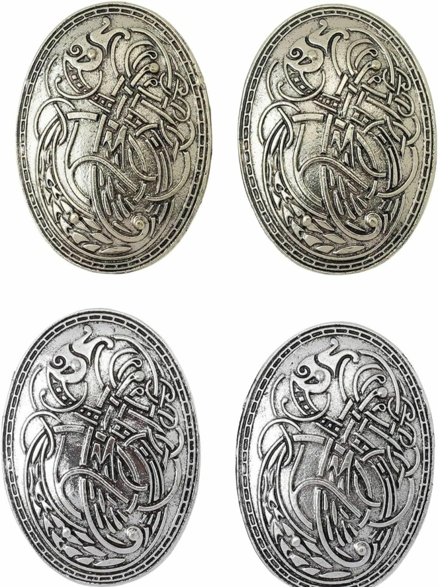 Marsrut (4Pcs) Brooch Pin Set With Viking Norse Shield Design For Medieval Costume: Small Buckle, Clasp, Clip & Fasteners For Clothes, Scarf, Cloak, Jewellery, Chain & Apron Dress For Women And Men Hot