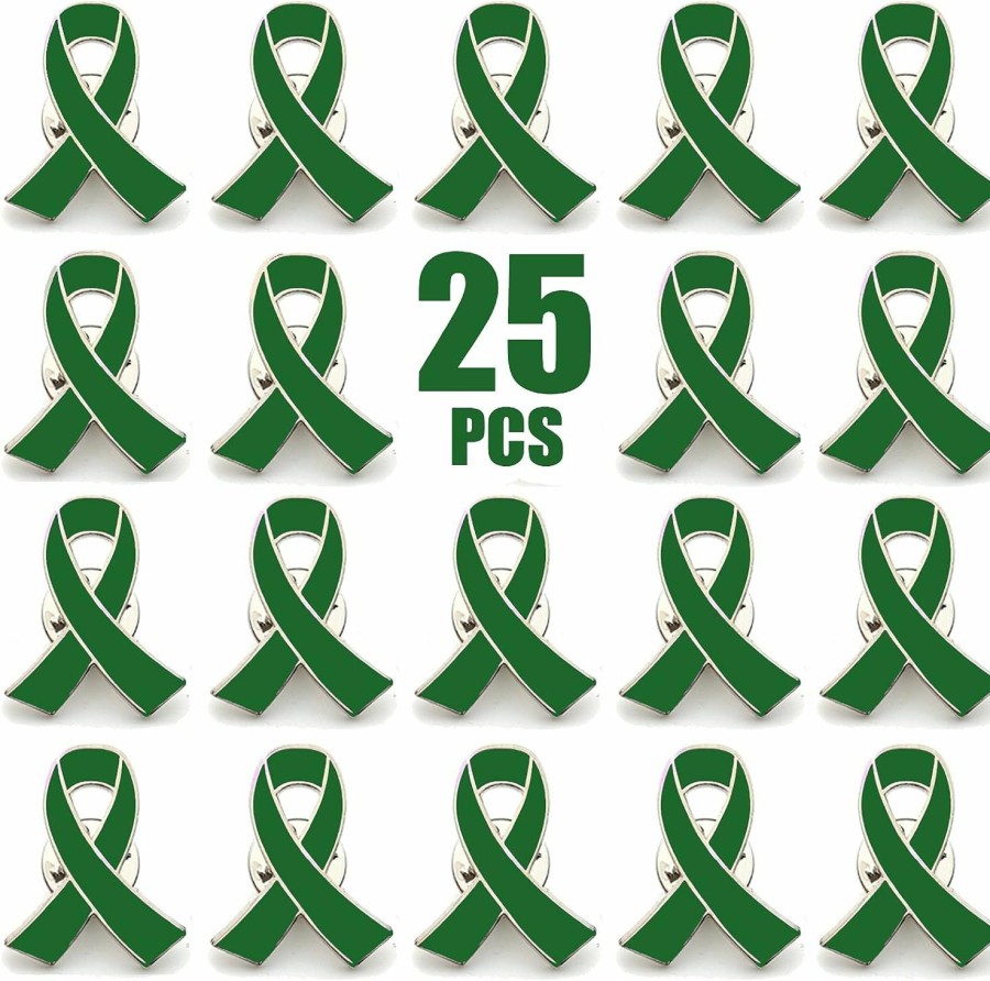 Alodidae 25 Pcs Green Ribbon Pin Mental Health Awareness Brooch New