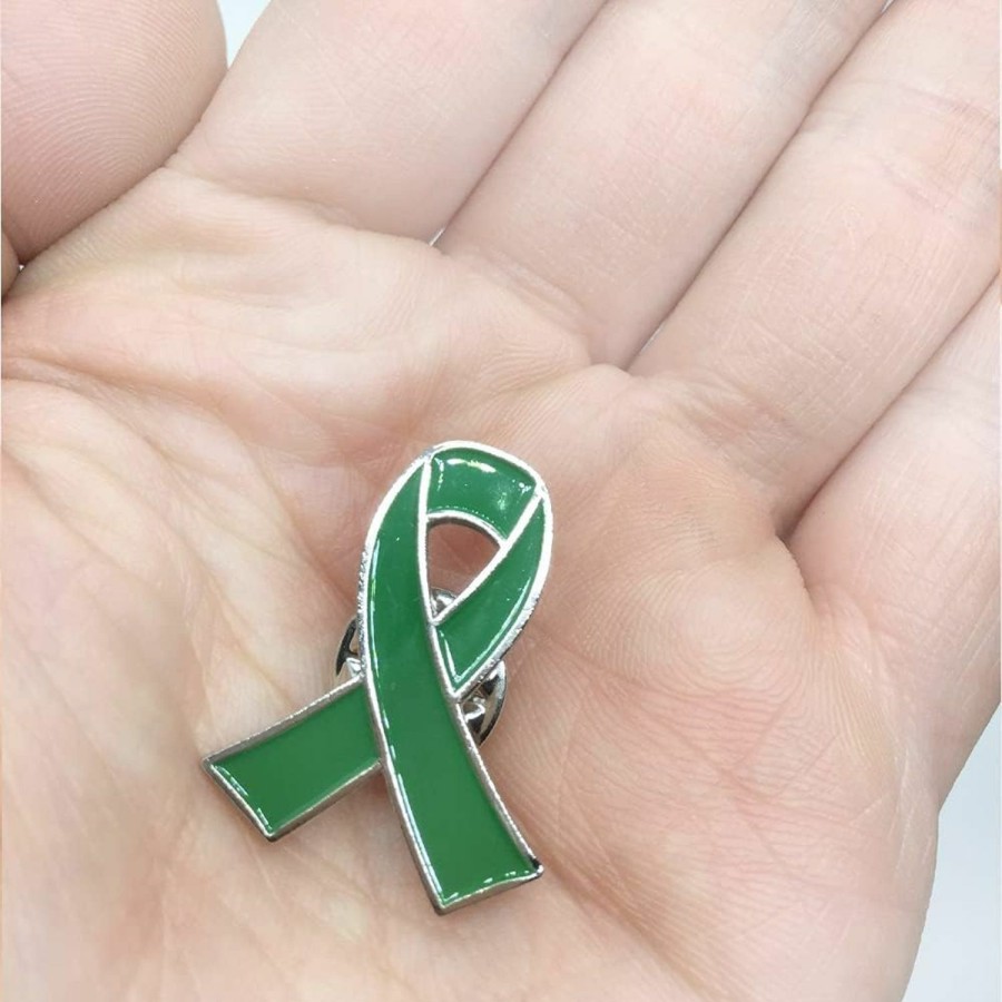 Alodidae 25 Pcs Green Ribbon Pin Mental Health Awareness Brooch New