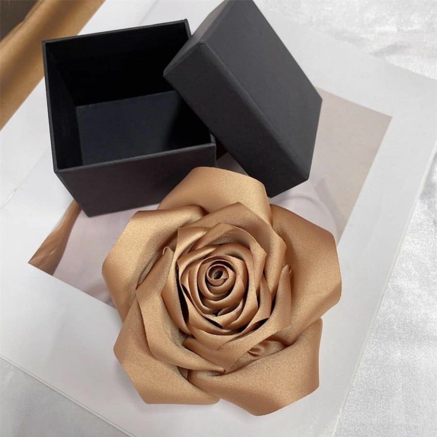 NewZenro Dainty Satin Rose Flower Large Brooch Lapel Pins Delicate Elegant Handmade Fabric Flower Brooches Pin Classic For Wedding Party Dance Banquet For Women Men Dress Suit Ceremony Clothes Accessories Jewelrygifts 110Mm Clearance