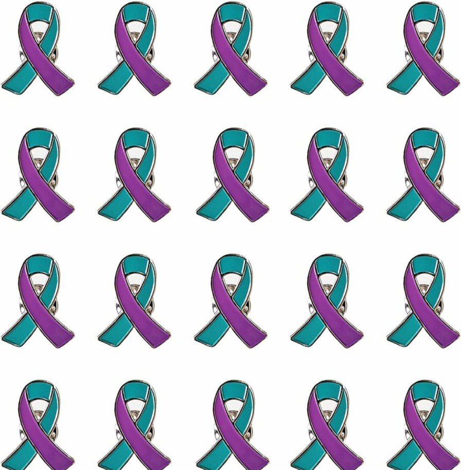 Mzztino 20/50Pcs Suicide Prevention Awareness Ribbon Pin Purple & Teal Awareness Enamel Lapel Pin New