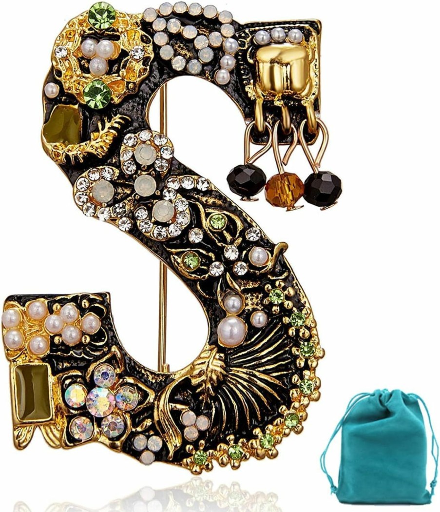 CozyHouse Pearl Initial Letter Brooch Pin, Crystal Rhinestone Enamel Colorful Alphabet Breastpin For Women Girls Christmas Gifts, Bag Clothes Sweater Jewelry Online