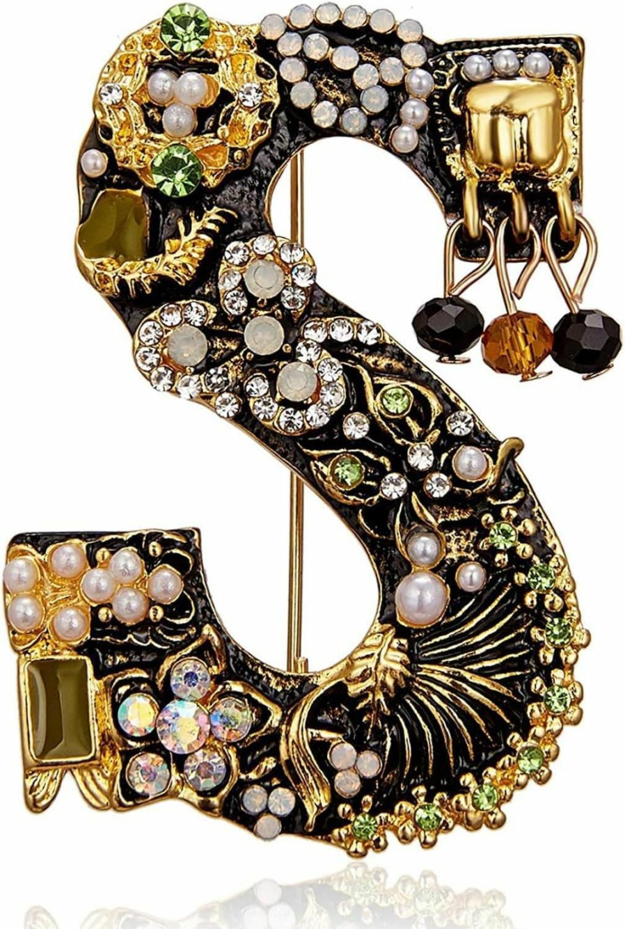 CozyHouse Pearl Initial Letter Brooch Pin, Crystal Rhinestone Enamel Colorful Alphabet Breastpin For Women Girls Christmas Gifts, Bag Clothes Sweater Jewelry Online