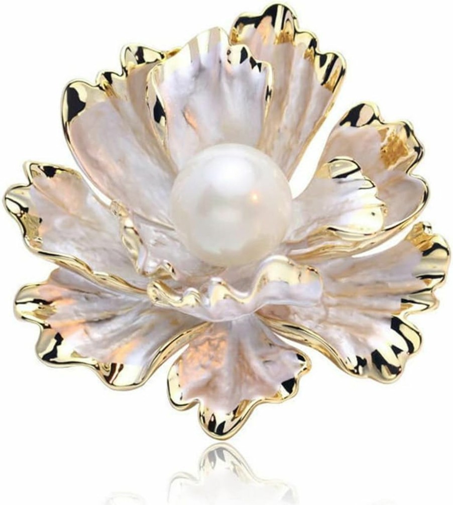 GUMEGE Peony Flower Brooch Vintage Pearl Brooch Lady Oil Drip Alloy Corsage Elegant Bezel Flower Pearl Brooch Banquet Wedding Exquisite Jewelry Gift Suitable For Female Friends Online