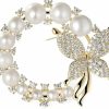 Thousand silver Thousand Silver Wreath Brooch Natural Pearl Butterfly Scarf Buckle Pin Empty Holder Accessories Wedding Corsage, White Pearl (X2263-1-230) Best