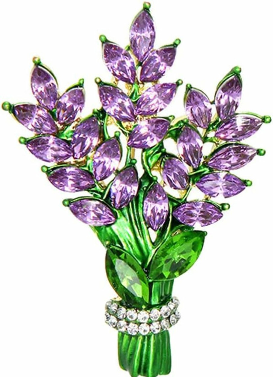 GUMEGE Lavender Flower Brooch Crystal Rhinestone Glass Bouquet Brooch Lapel Pin Scarf Dress Decoration Wedding Party Jewelry Gift For Girls Women Hot