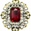 Marsrut Red Vintage Victorian Brooch Pin For Women With Large Rhinestone Ruby - Gold Crystal Antique Brooches - Jewelry Accessory For Lady, Gift For Christmas (1Pc) New