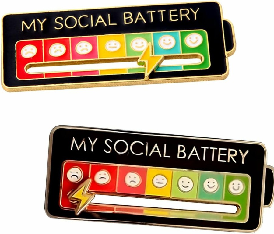 Mullike Social Battery Slider Pin Funny Rainbow Mood Brooch Pin For 7 Days A Week Enamel Lapel Pins Jewelry Gift For Women Man Teen 2Pcs Wholesale